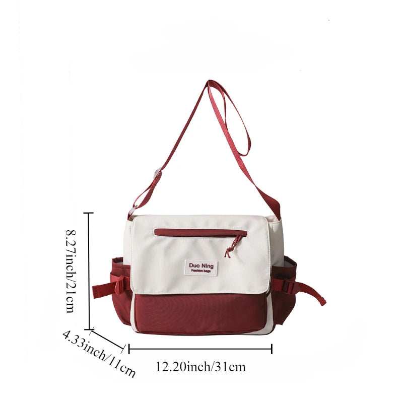 Small Fresh Canvas Color Blocked Postman Bag Large Capacity Campus Student Trendy Work Commuter