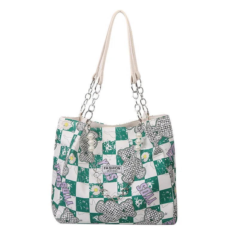 Cartoon Bear Tote Bag – Large Capacity Shoulder Handbag for Women