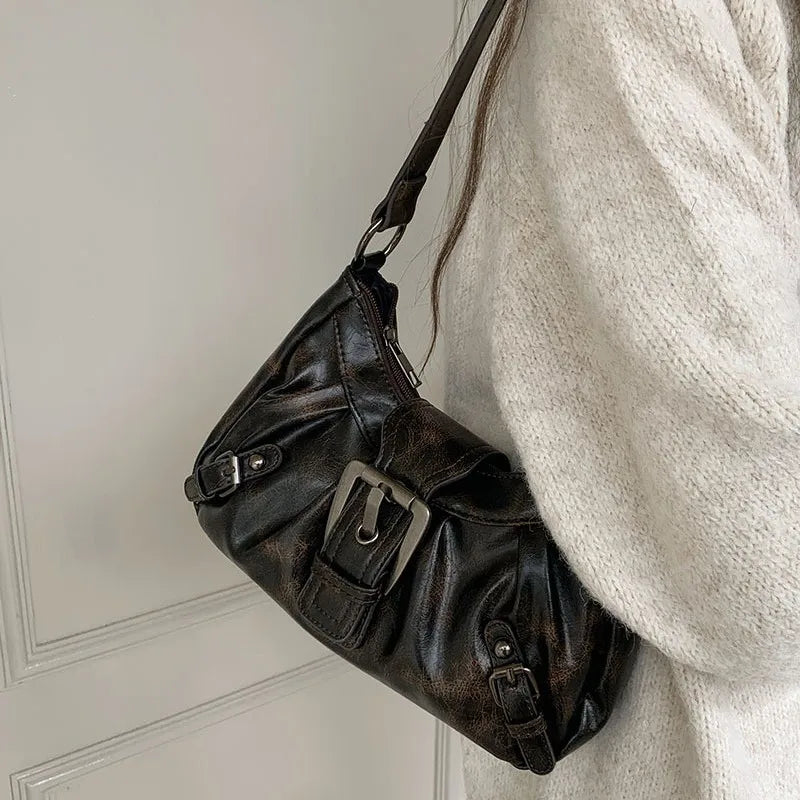 Punk Motorcycle-Style Retro Underarm Bag Multi-Functional Large-Capacity Versatile Shoulder Bag