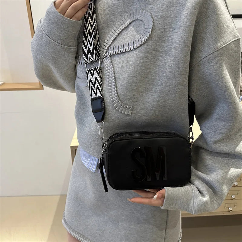 Stylish Versatile Women Single Shoulder Bag Sm Letter Pu Leather Small Square Bag