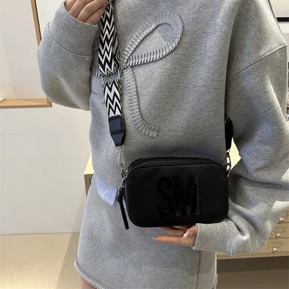 Stylish Versatile Women Single Shoulder Bag Sm Letter Pu Leather Small Square Bag