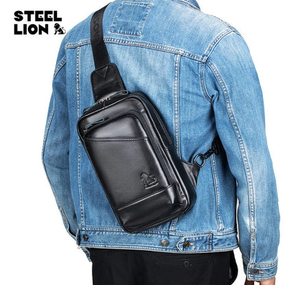 Real Leather Chest Bag Men S Head Layer Cowhine Multi-Function Large Capacity One Shoulder Cross