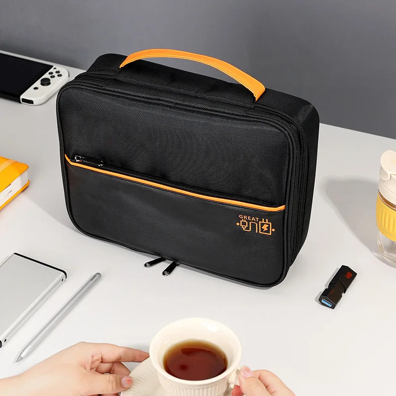 Lightweight Polyester Large-Capacity Data Cable Hand-Held Storage Bag - Waterproof