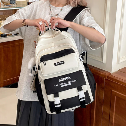 College Style Color Blocked Backpack Student School Bags Nylon Large Capacity Reduce Loadco Mputer