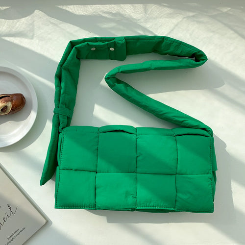 Quilted Puffer Crossbody Bag – Wide Strap Nylon Shoulder Handbag
