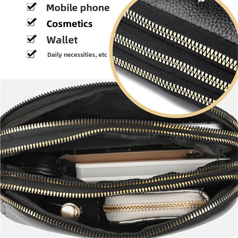PU Leather Crossbody Bag for Women – Triple Zipper with Braid Detail