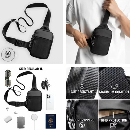 Fashionable Mini Crossbody Bag Men Stainless Steel Lock Rfid Anti-Theft Mobile Phone Single Shoulder