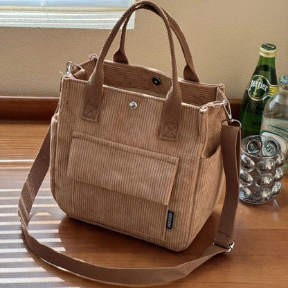 Corduroy Tote Bag for Women – Large Capacity Crossbody Shoulder Bag for Daily Use
