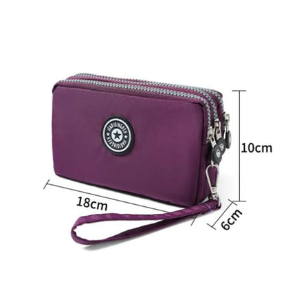 Chic Nylon Triple Zipper Wristlet Clutch Durable Multi-Pocket Design