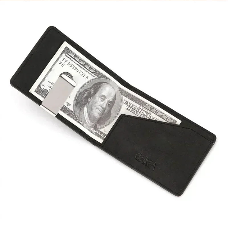 Men S Leather Money Clips Wallet Multifunctional Thin Man Card Purses Women Metal Clamp Cash Holder