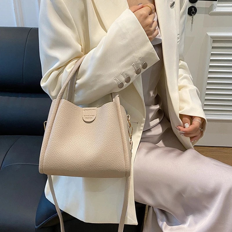 Soft Leather Tote Bag with Detachable Crossbody Strap
