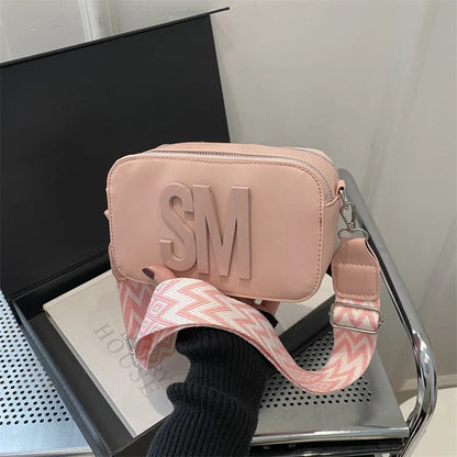 Stylish Versatile Women Single Shoulder Bag Sm Letter Pu Leather Small Square Bag