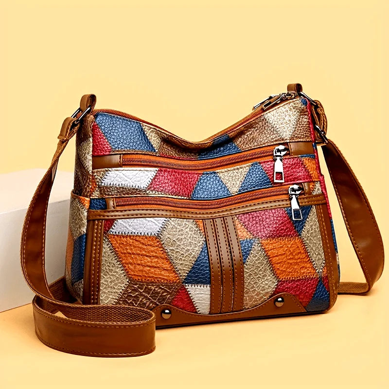Geometric Patchwork Crossbody Bag for Women – Multi-Color