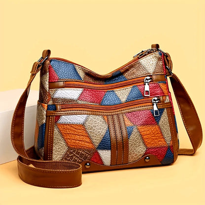 Geometric Patchwork Crossbody Bag for Women – Multi-Color