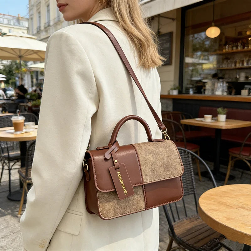 Patchwork Leather Crossbody Bag – Vintage Top Handle Purse