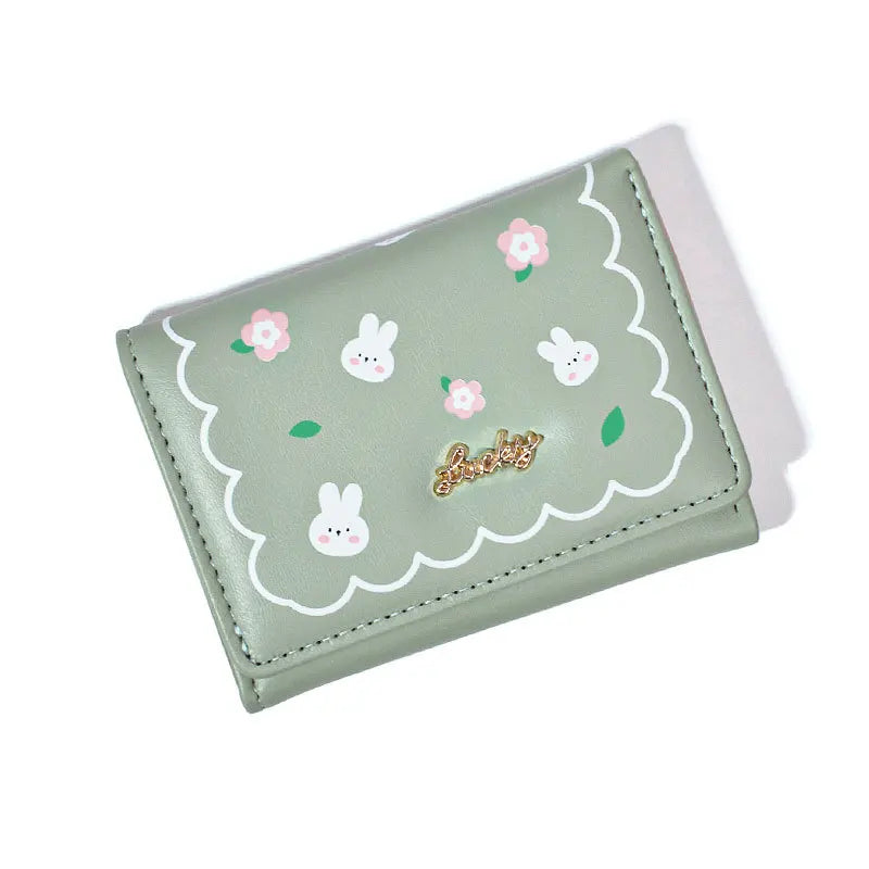 Cute Rabbit Girl Student Cartoon Short Three Folding Wallet Printed Anime Change Kawaii