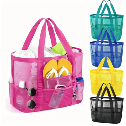 Large Mesh Beach Tote Bag – Sandproof with Multiple Pockets