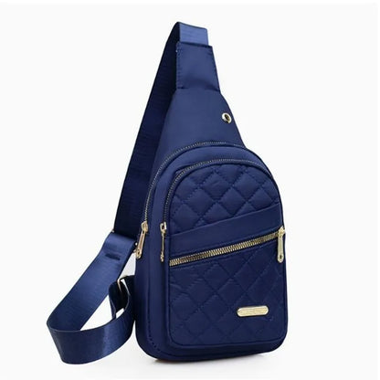 Quilted Sling Bag with Gold Zipper – Multi-Pocket Crossbody