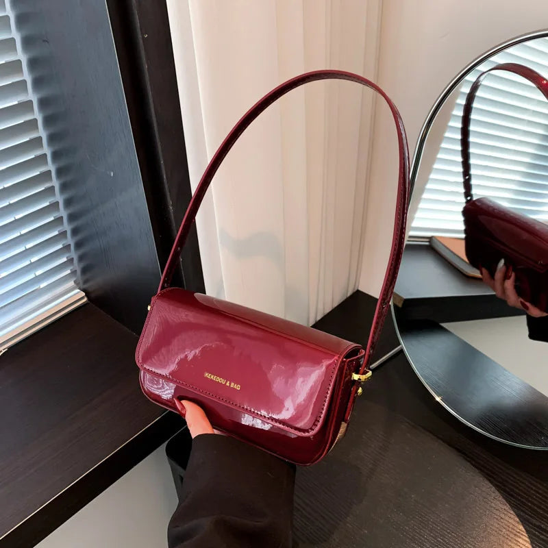 Glossy Patent Leather Crossbody Shoulder Bag for Women