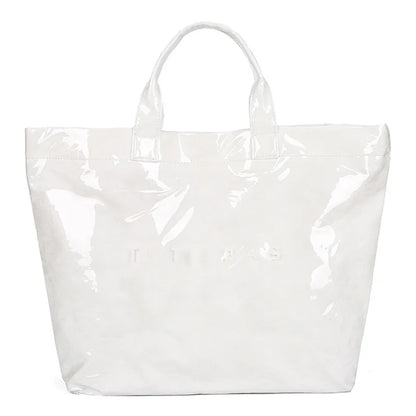 Waterproof Glossy Tote Bag with Letter Print & Double Handles