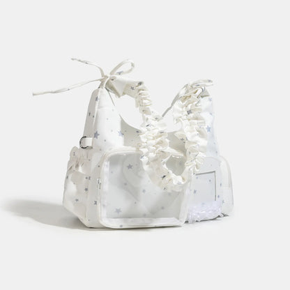 Nylon Fabric Lightweight Ita Bag Ladies Transparent Window Diy Cute Pleated Single-Shoulder Bag