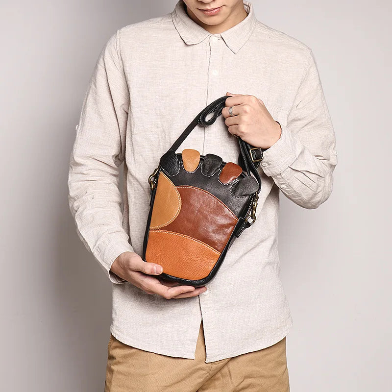 Personalized Toe-Shaped Men S Cowhide Single-Shoulder Genuine Leather Contrasting Color Crossbody
