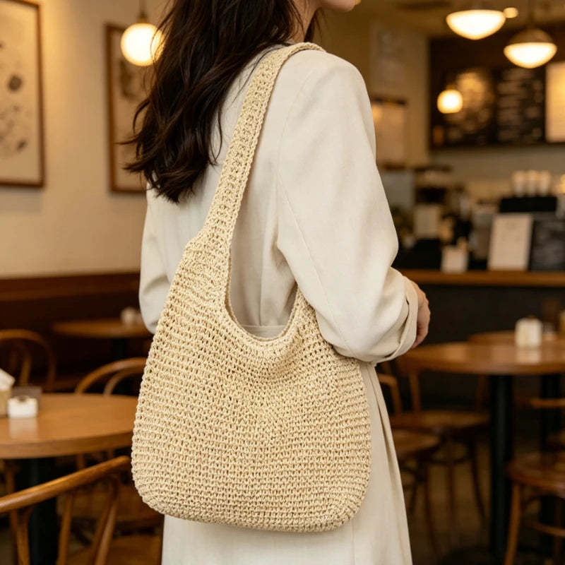 Straw Hobo Bag – Handwoven Beach Tote for Women