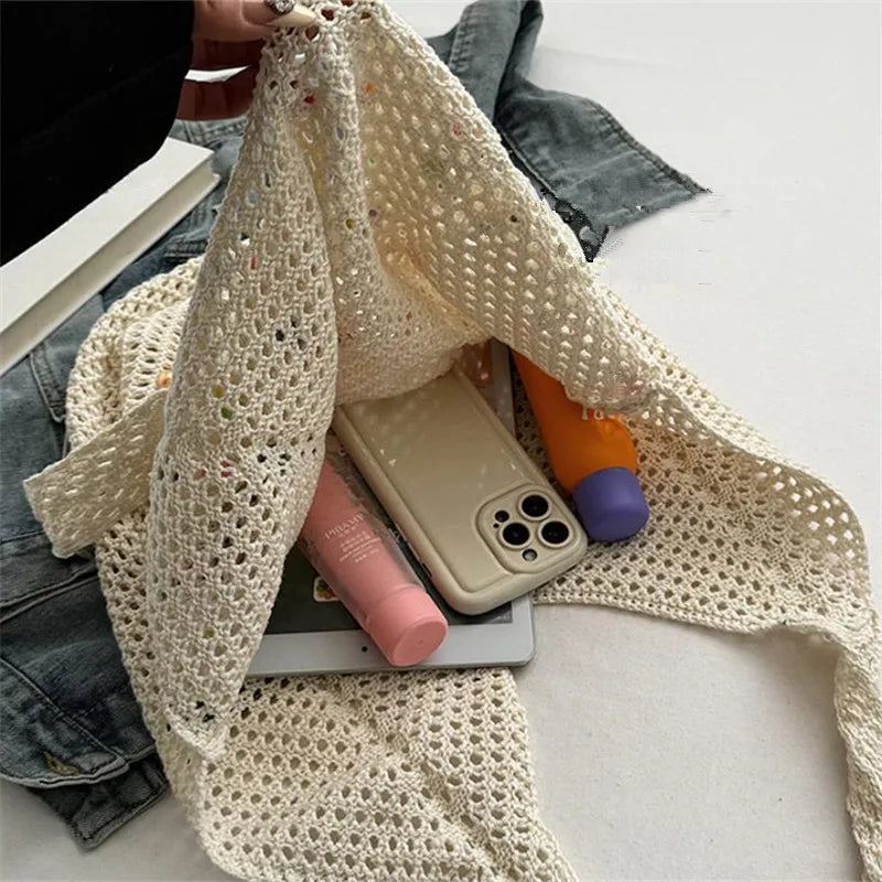 Summer Commuting Woven Bag Women Single Armpit Large Capacity Tote Bag Beach Pearl Hollow Handbag