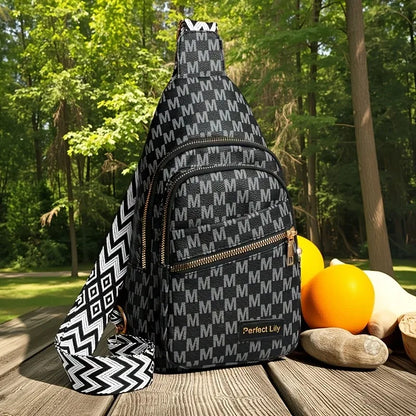 Letter M Design Leather Men Women Chest Bag Multi Layer Zipper Pocket Shoulder Cross Body Bags