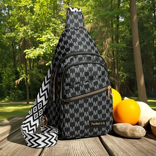 Letter M Design Leather Men Women Chest Bag Multi Layer Zipper Pocket Shoulder Cross Body Bags