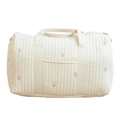 Quilted Embroidery Duffle Bag – Cute Lightweight Mommy Tote