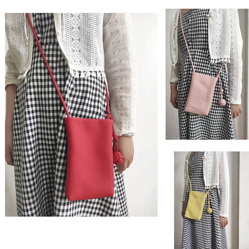 Mini Genuine Leather Mobile Phone Storage Top Layer Cowhide Simple Versatile Small Crossbody Bag