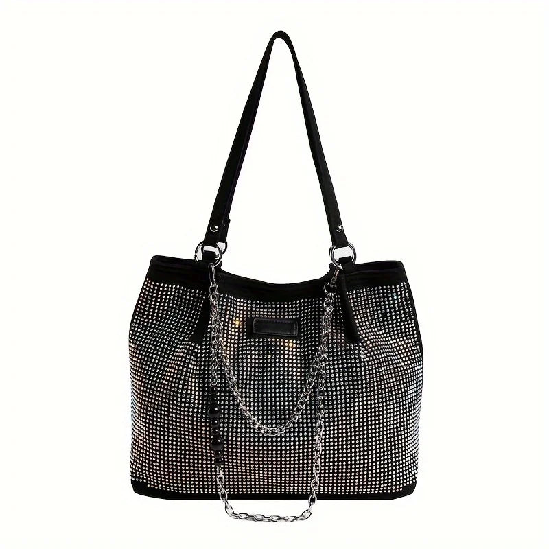 Rhinestone Tote Bag – Glam Crystal Chain Shoulder Bag