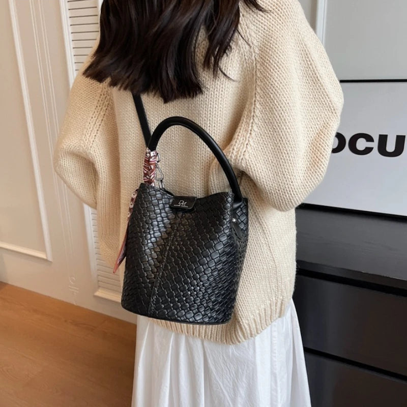 Crocodile Embossed Crossbody Bag with Silk Scarf & Top Handle