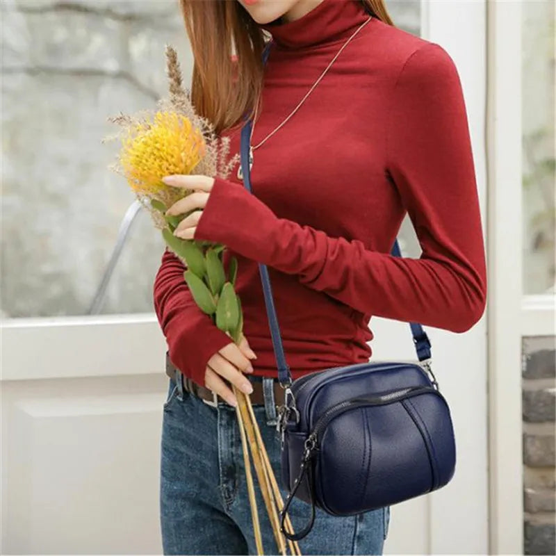 Women's Leather Crossbody Bag – Multi-Zip Shoulder Purse