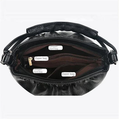 Retro Leather Shoulder Bag for Women – Multi-Layer Tote