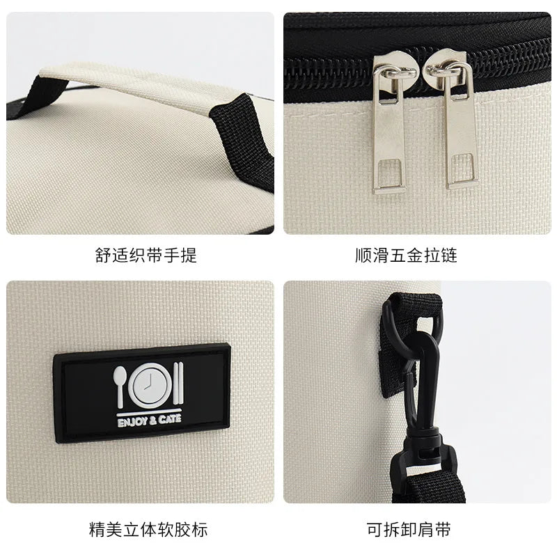 Round Lunch Box Bag Carry Thermal Insulation Thick Aluminum Foil Protect Work Zipper Outdoor