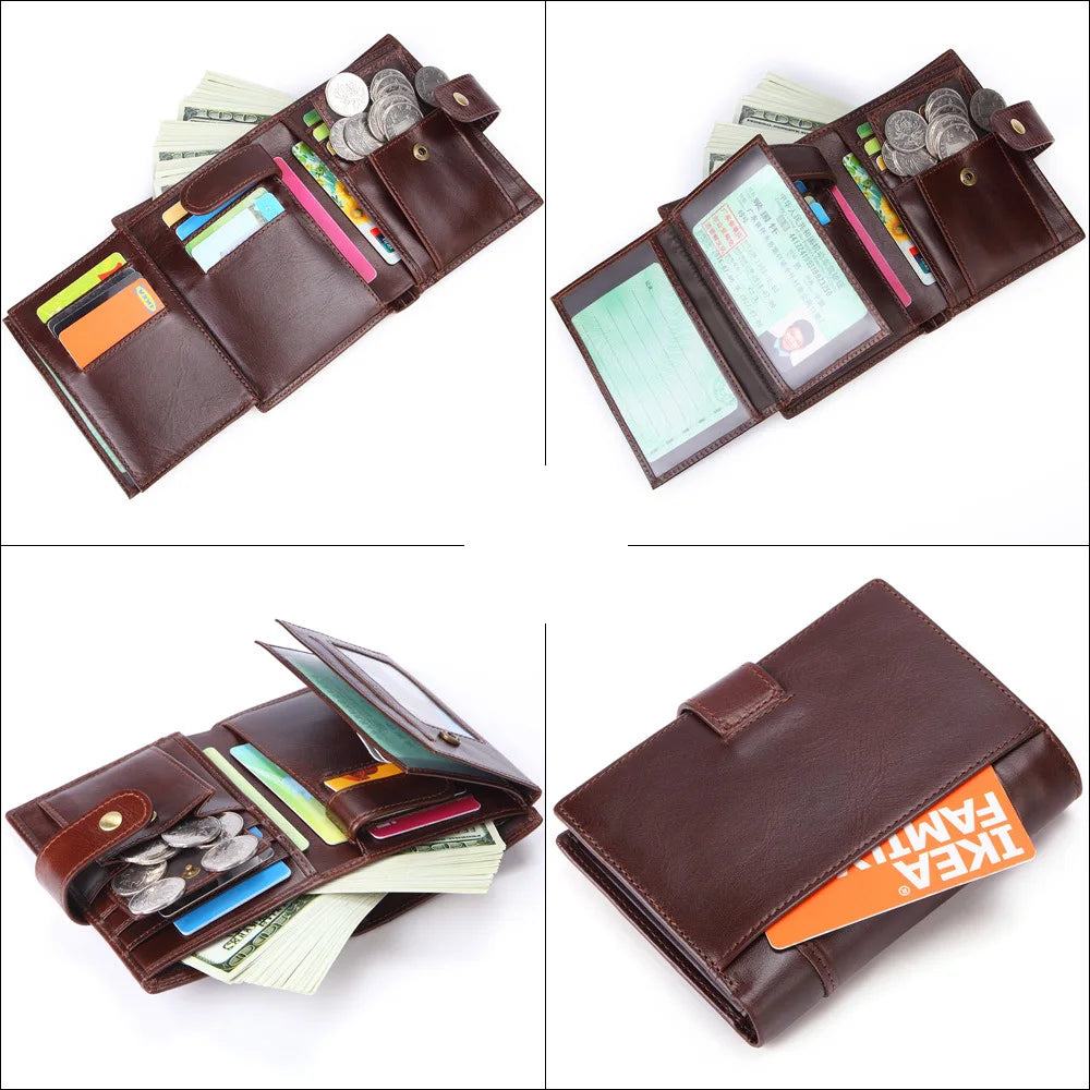 Business Large-Capacity Niu Pickup Bag Genuine Leather Men S Buckle Short Wallet
