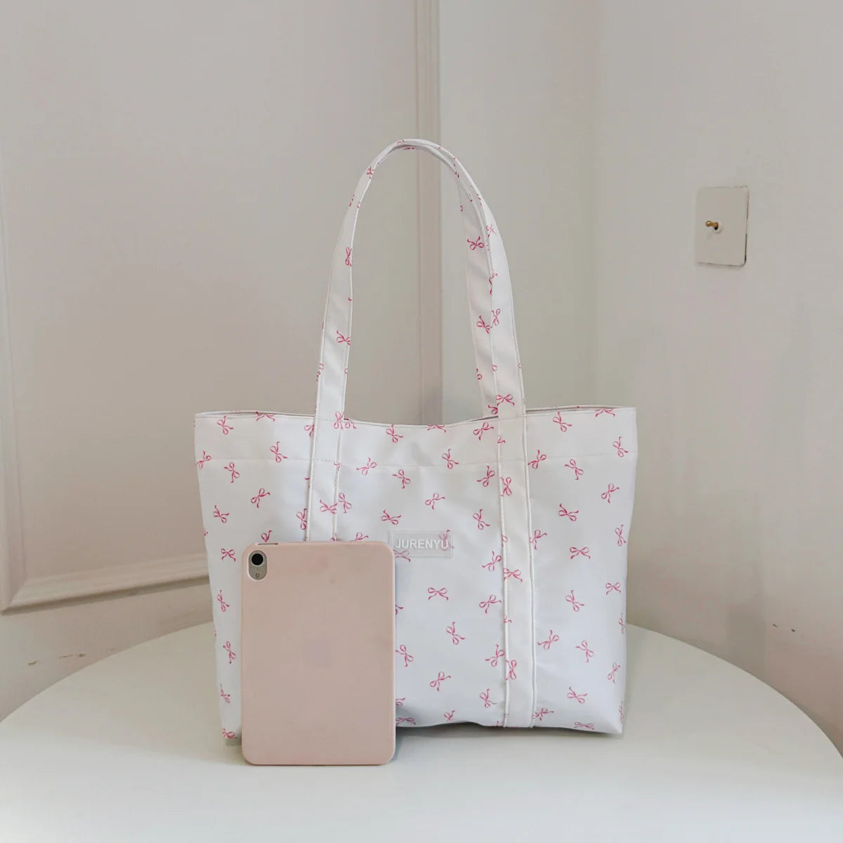 Casual Women Handbag Bow Print Solid Large Capacity Tote Bag Lightweight Shoulder Daily Commute