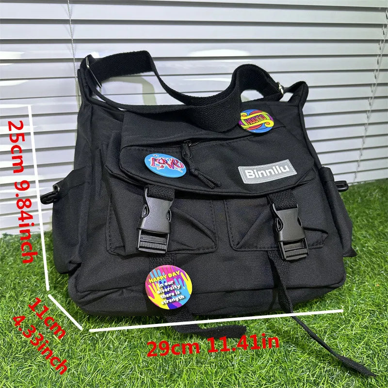 Men's Crossbody Shoulder Bag with Badge Bear Charm – School & Travel