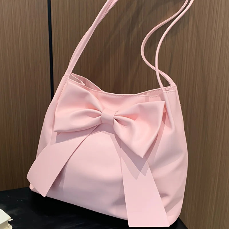 Bow Tote Bag for Women – Large Faux Leather Shoulder Handbag