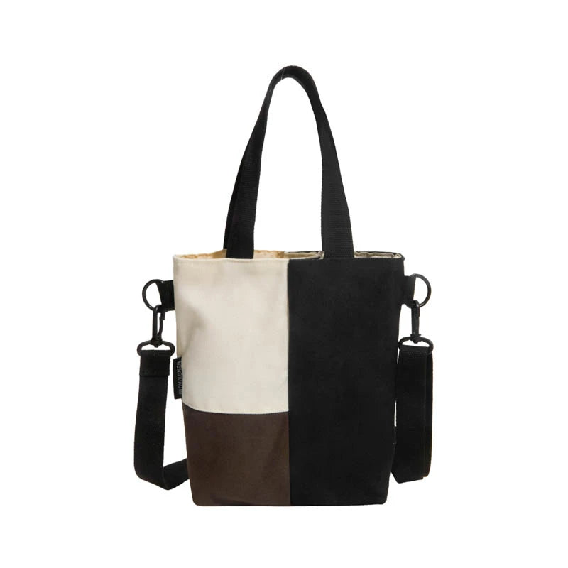 Canvas Tote Handbag Multi Pocket Casual Shoulder Bag Removable Crossbody Strap Solid Color Daily