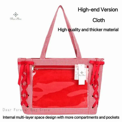 Japanese Sweet Women Ribbon Ita Bag Cute Lolita Girl Transparent Handbags Large Capacity Tote
