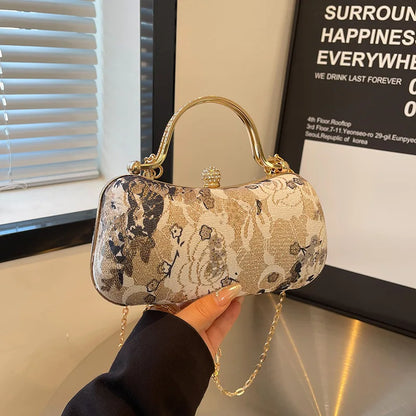 Floral Tapestry Box Clutch Bag with Gold-Tone Hardware & Detachable Chain