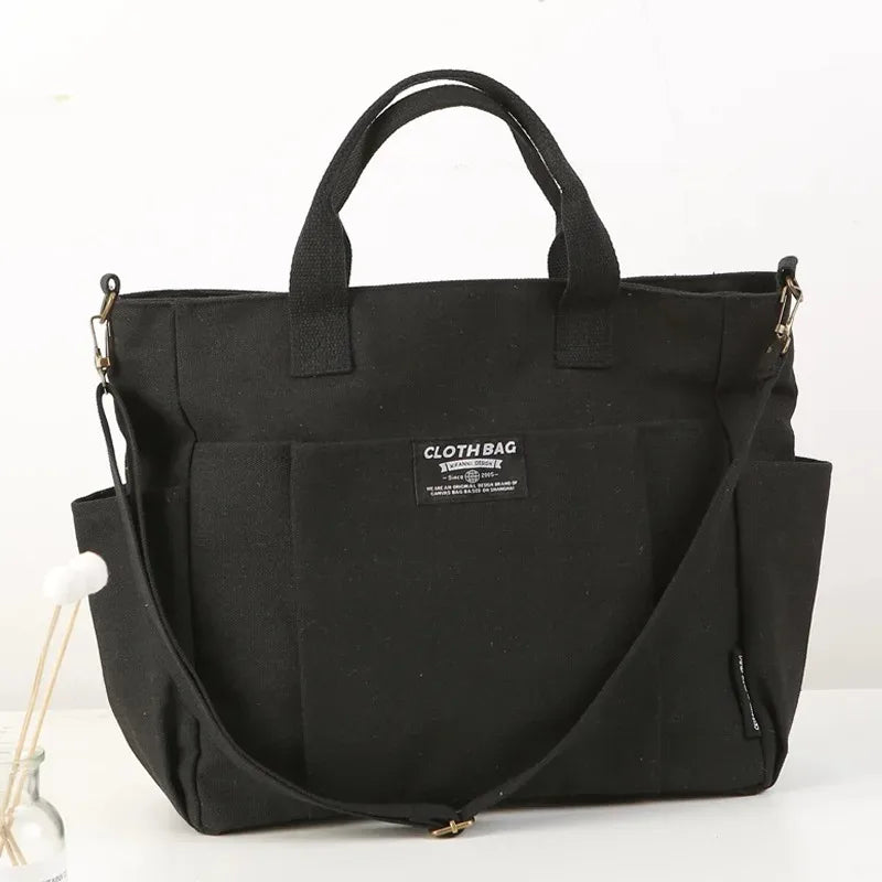 Canvas Multi-Pocket Tote Bag – Large Handbag with Detachable Strap