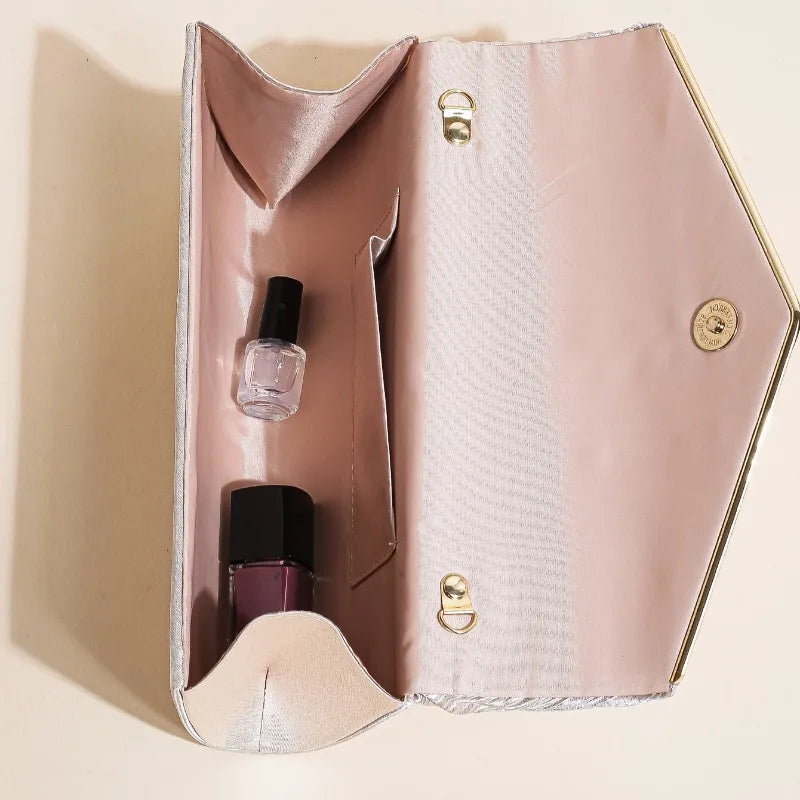 Evening Clutch Bag – Pleated Envelope Purse with Gold Chain