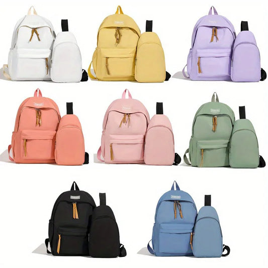 2pcs Bagset Back School Nylon Women Backpack Female Travel Bag Solid Color Large Capacity Season