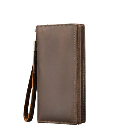 Men S Hand Purse Crazy Horse Leather Long Zipper Business Rope Large Capacity Grip Bag