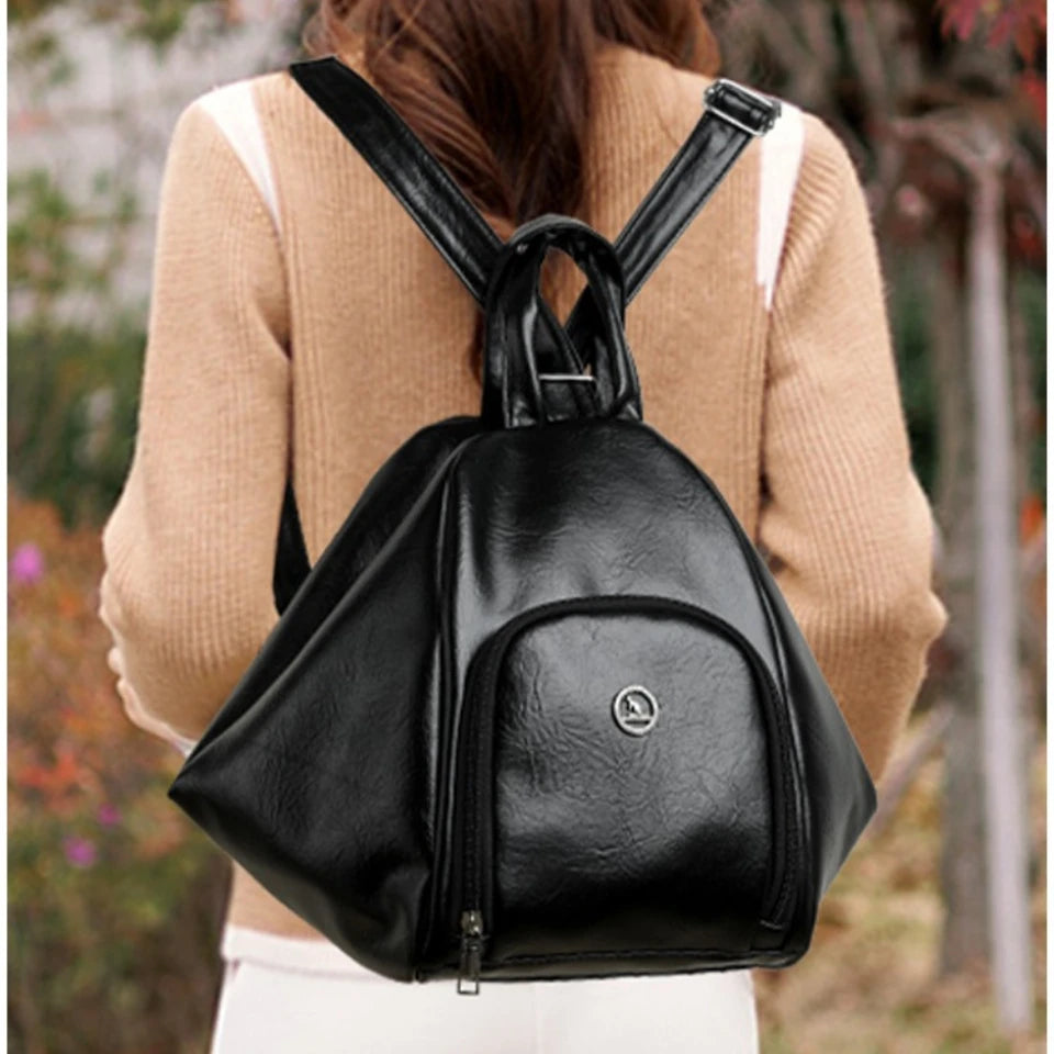 3-in-1 Convertible Leather Backpack – Anti-Theft Women's Daypack