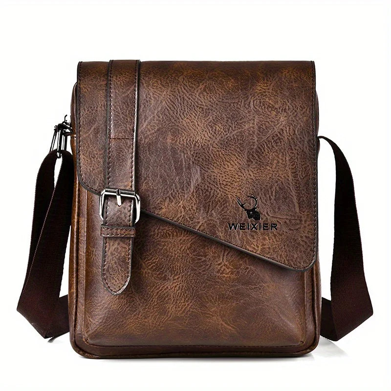 Men S Vintage Casual Crossbody Bag Versatile Business Shoulder Bag Pu Leather Messenger Bag Men Flip